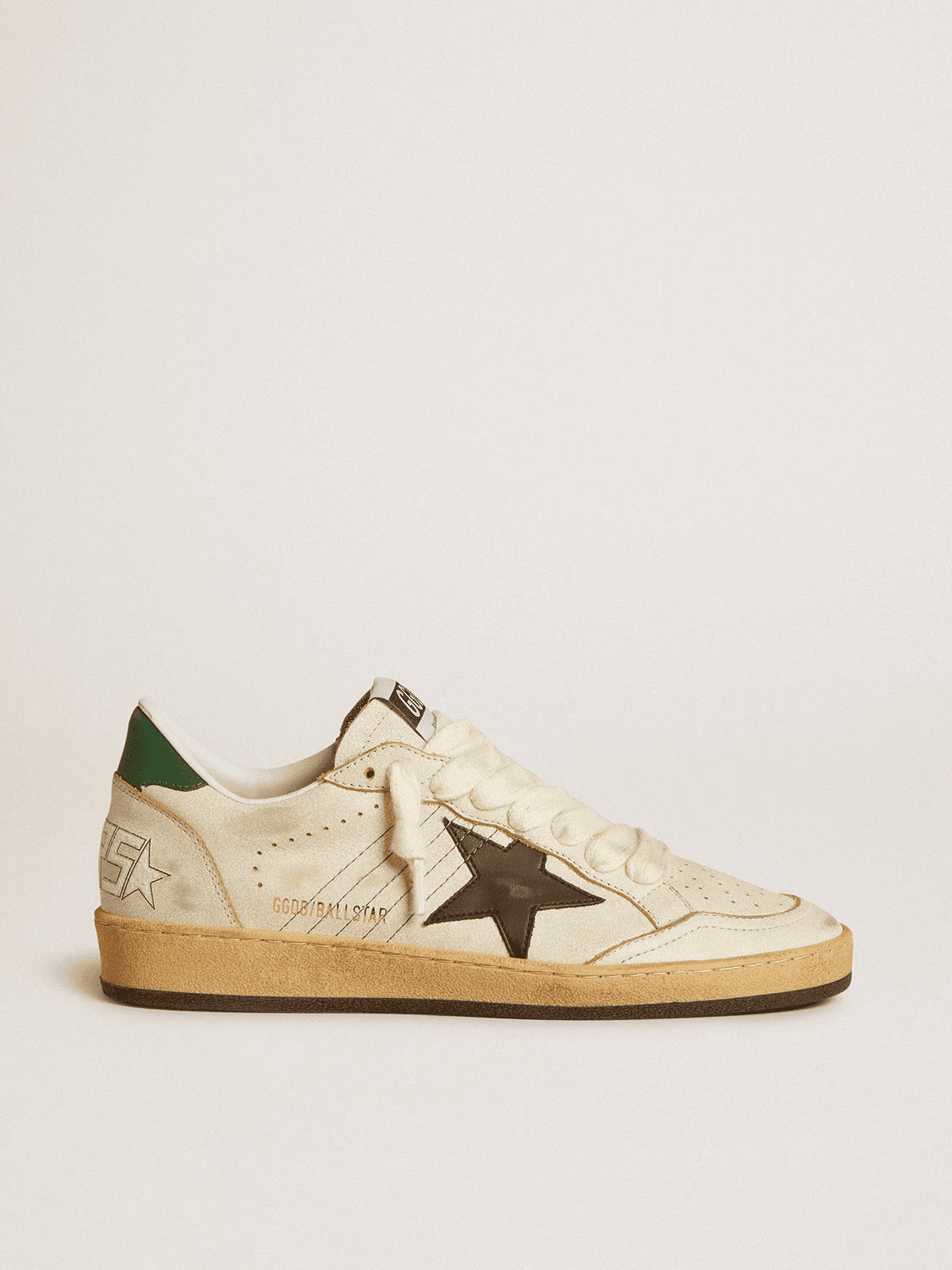 Golden Goose Golden Goose Ball Star Sneakers in Cream with Green and Brown Accents Beige