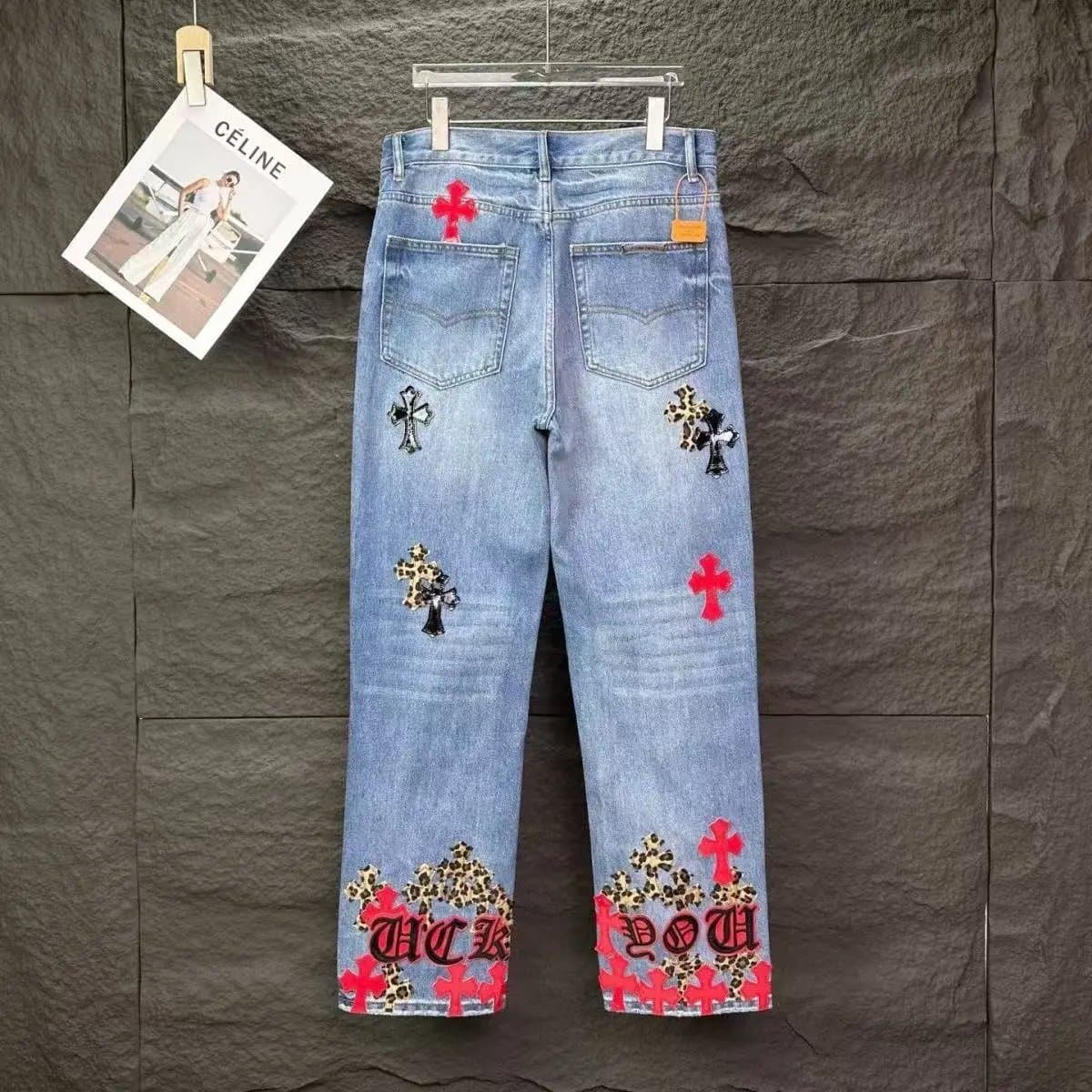 Celine Cross Embroidered Light Blue Jeans