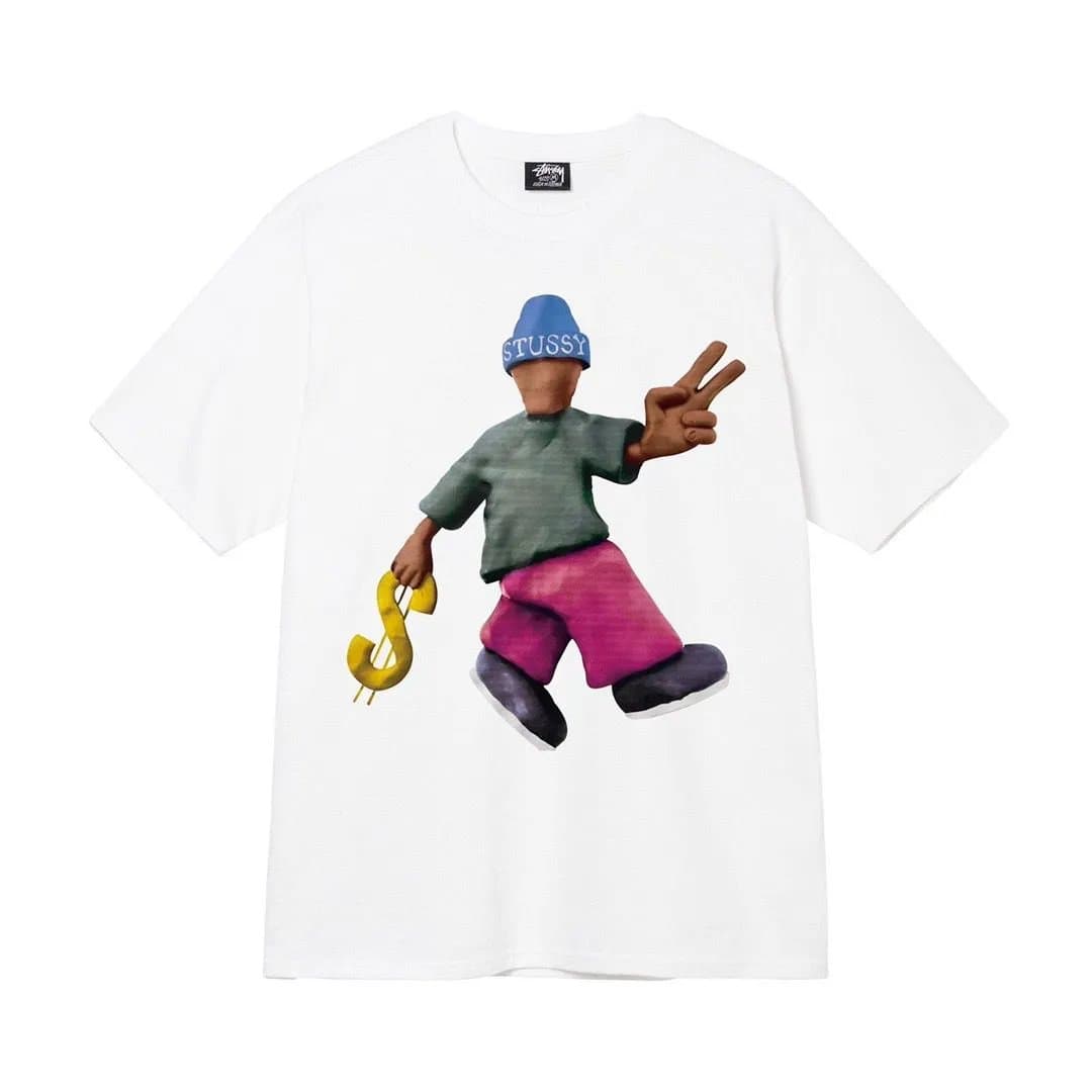 Stussy Box Logo White T-Shirt with Colorful Graphic Print