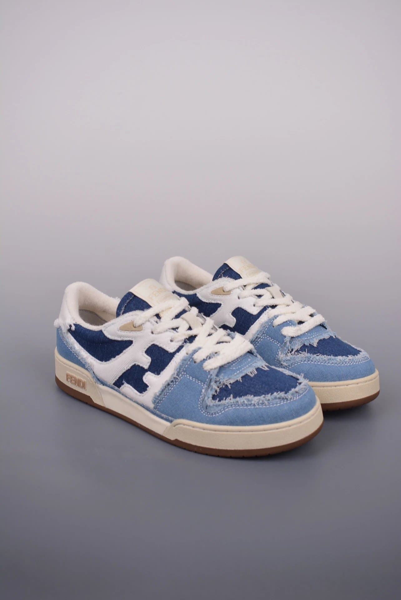 Fendi Denim Low Top Sneakers in Blue and White