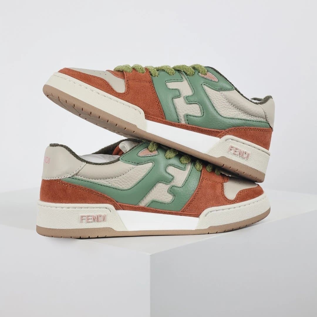 Fendi Low Top Sneakers in Beige, Green, and Brown