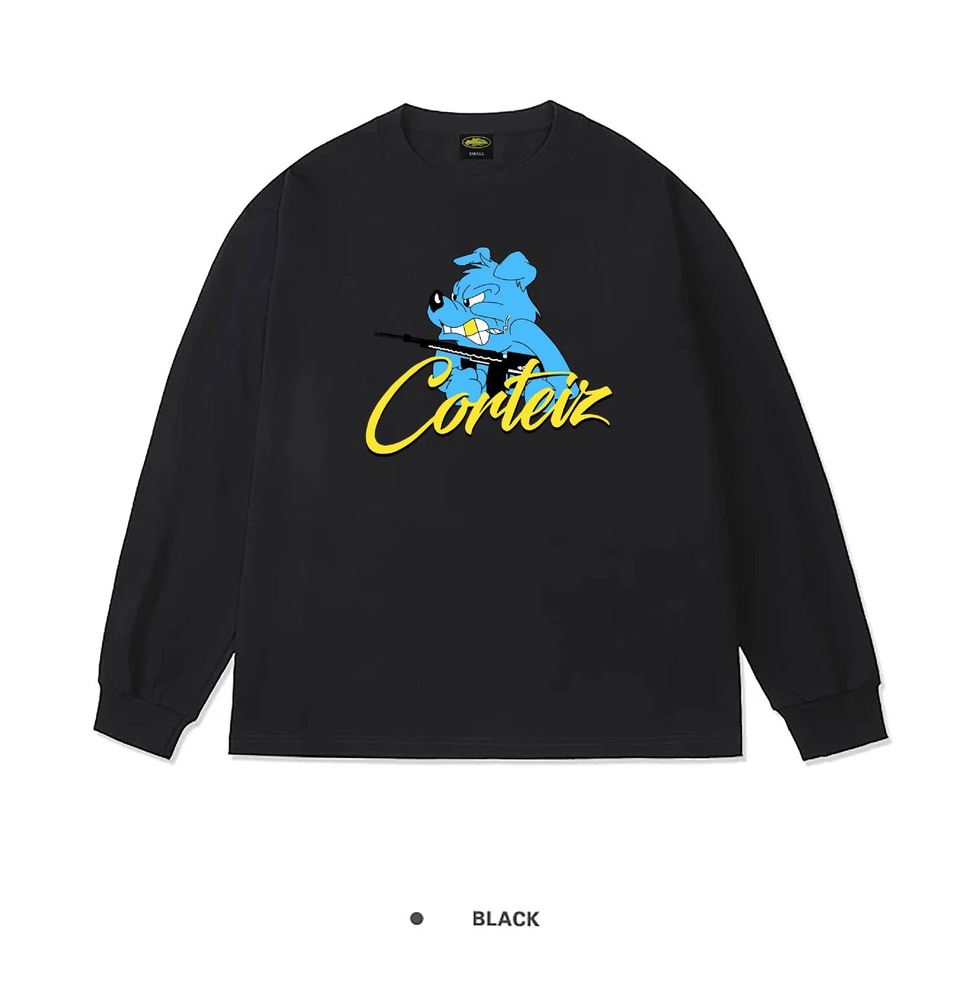 Corteiz Blue Dog Long Sleeve T-Shirt - Black