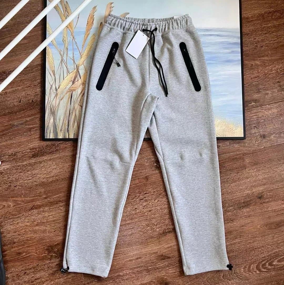 Grey Tech Fleece Sweatpants with Black Zipper Pockets