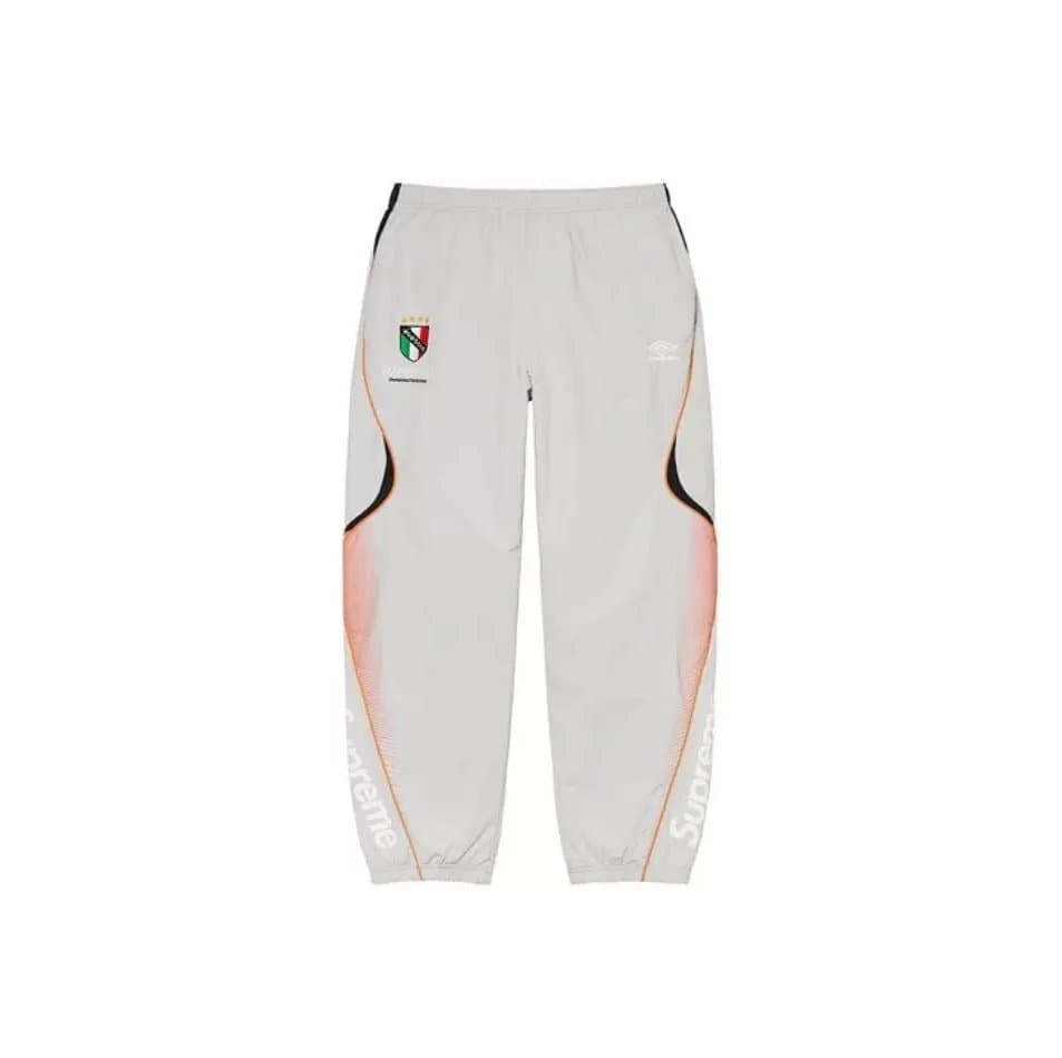 Supreme x Umbro Track Pants in Light Grey with Orange and Black Accents