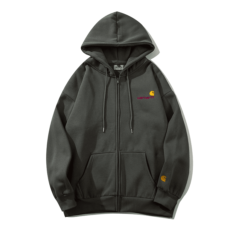 Carhartt WIP Carhartt WIP Logo Embroidered Hoodie Jacket Grey - 1