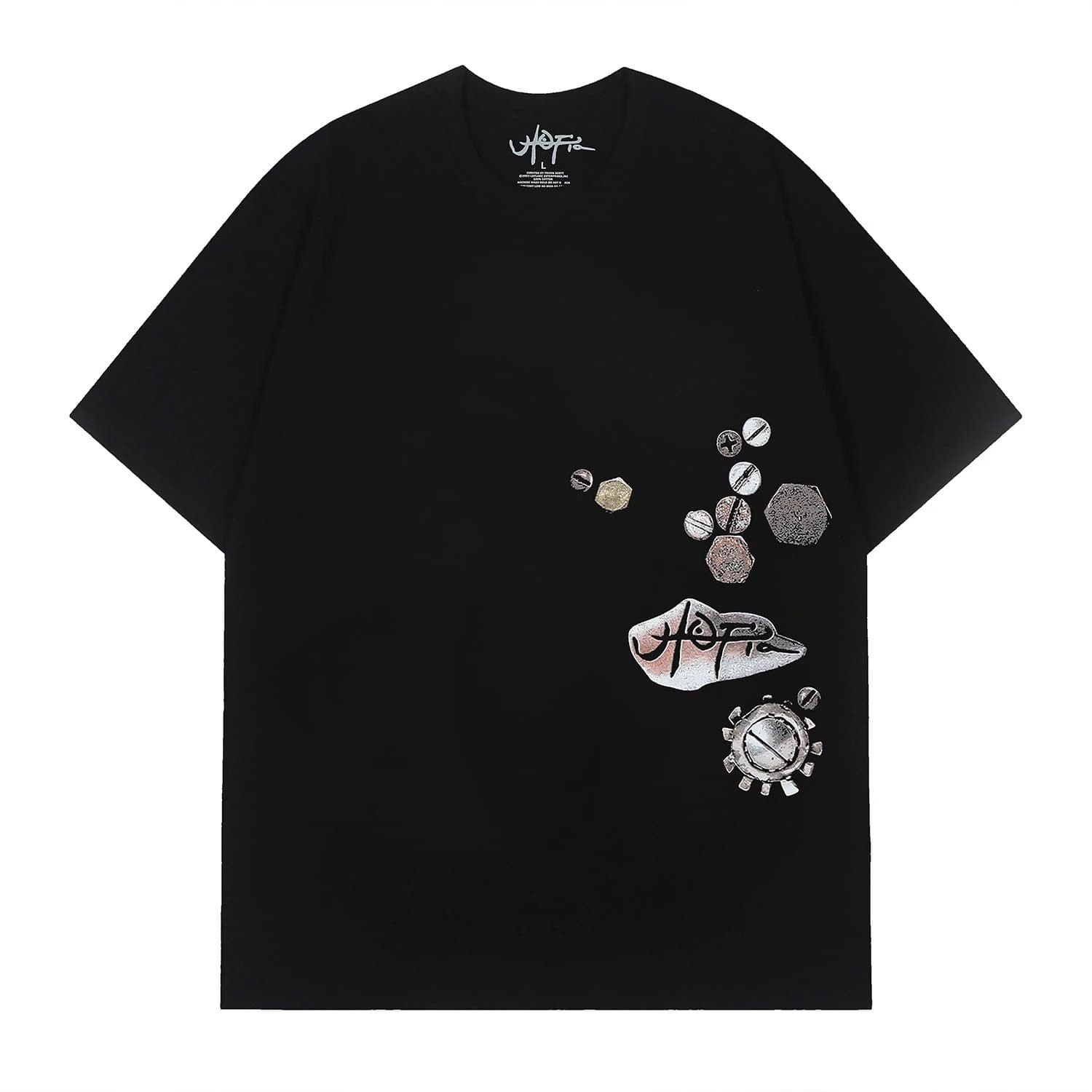HOFII HOFII Black Graphic T-Shirt with Metallic Embroidery Black - 1