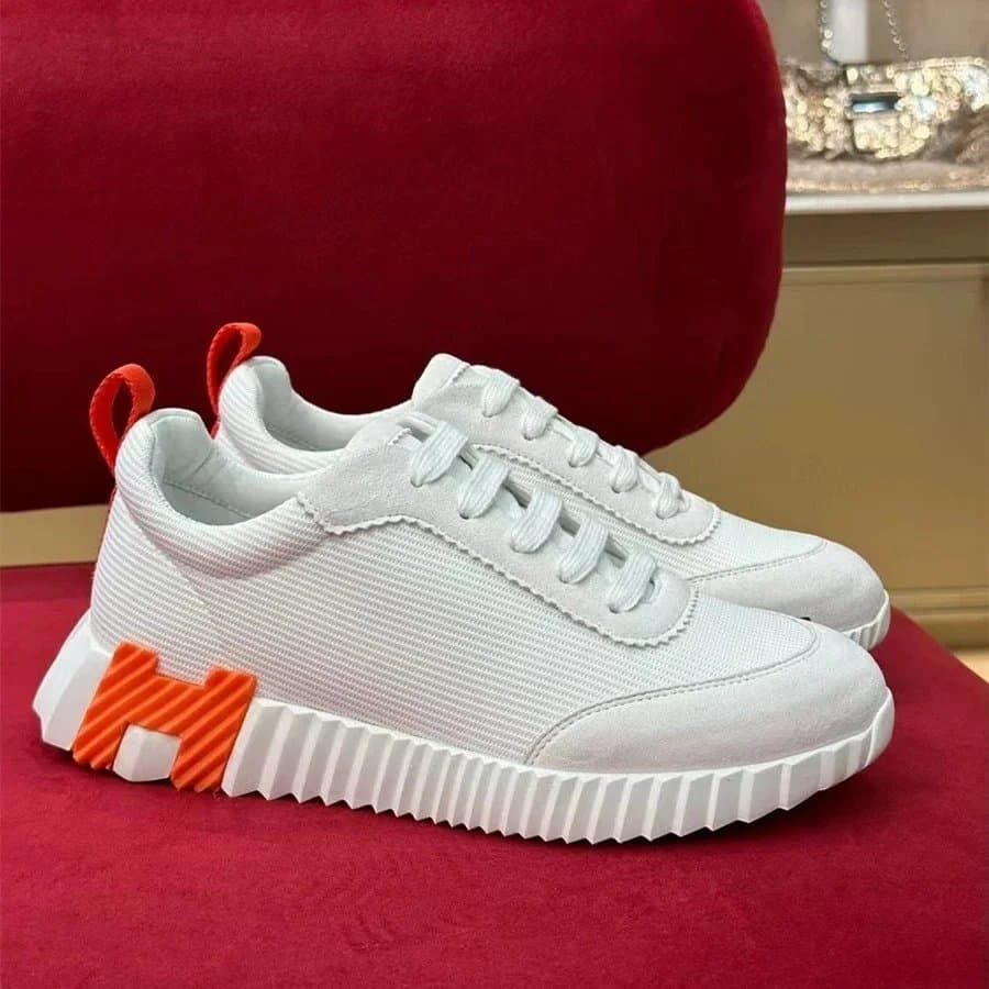 White Sneakers with Orange 'H' Logo Detail White - 1