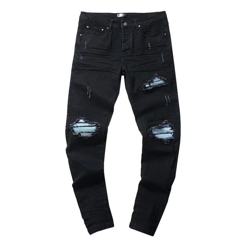 Black Distressed Jeans with Ripped Details Black - 1