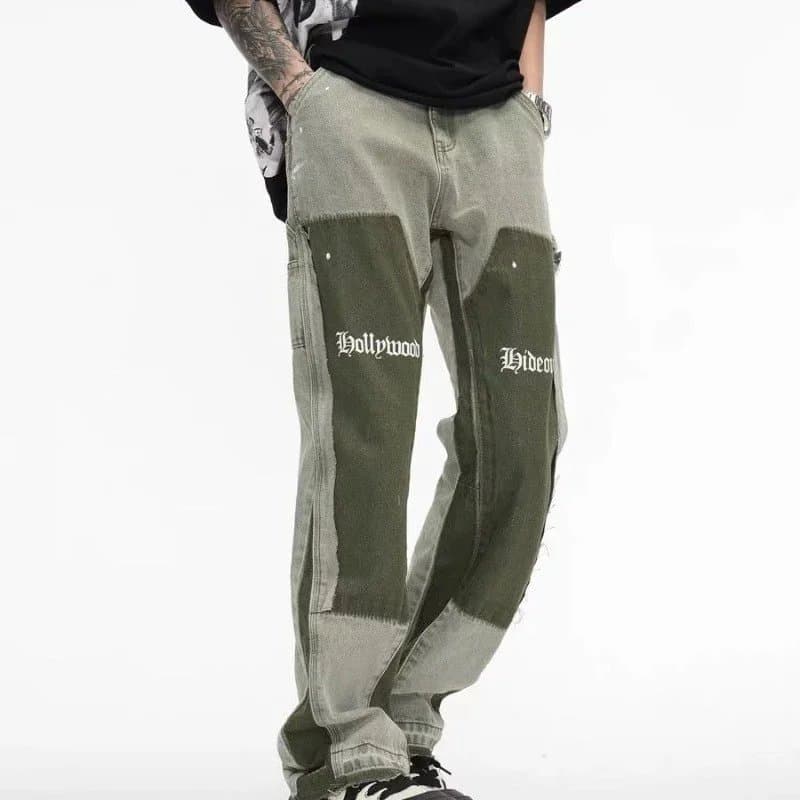 Hollywood & Hidden Patchwork Denim Jeans Green - 1
